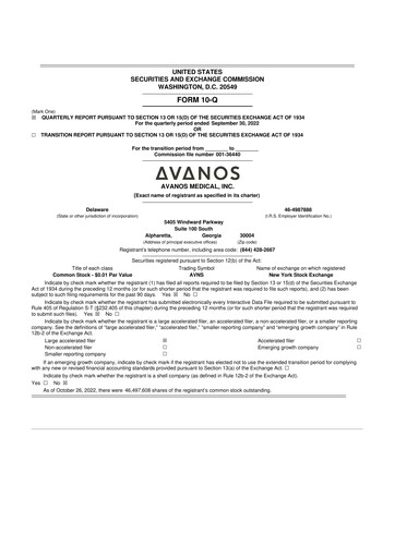 Thumbnail Avanos Medical
 10-Q Quarterly Report FY2022 