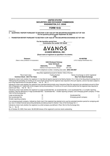 Thumbnail Avanos Medical
 10-Q Quarterly Report FY2023 