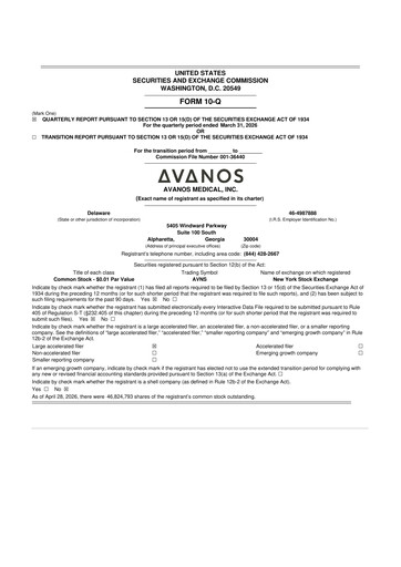 Thumbnail Avanos Medical
 10-Q Quarterly Report FY 