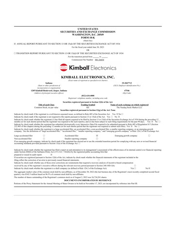 Miniature Kimball Electronics 10-K Rapport annuel 2023