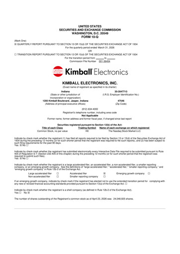 Thumbnail Kimball Electronics 10-Q Quarterly Report FY 