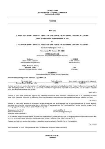 Thumbnail Nutex Health 10-Q Quarterly Report FY2022 