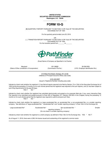 Vorschaubild Pathfinder Bancorp 10-Q Quartalsbericht 2016 