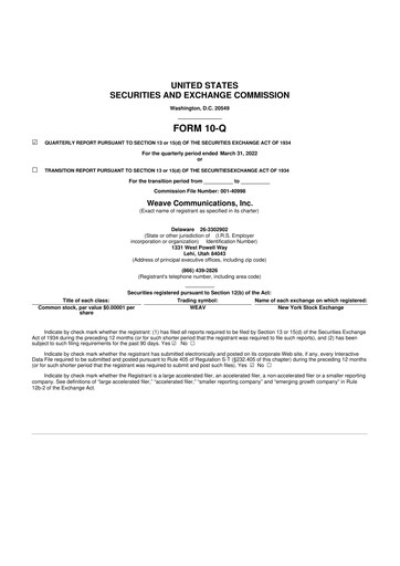 Thumbnail Weave Communications 10-Q Quarterly Report FY2022 