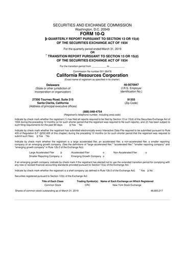 Thumbnail California Resources Corporation
 10-Q Quarterly Report FY2019 