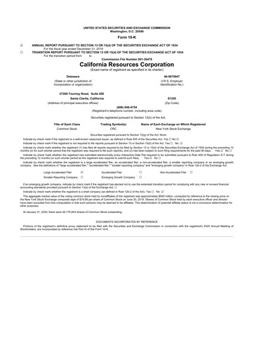 Thumbnail California Resources Corporation
 10-K Annual Report 2019