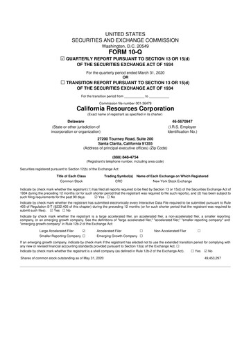 Thumbnail California Resources Corporation
 10-Q Quarterly Report FY2020 