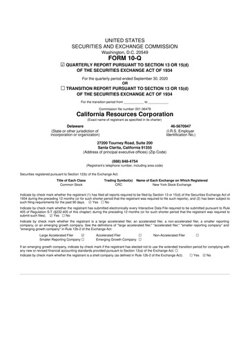 Thumbnail California Resources Corporation
 10-Q Quarterly Report FY2020 