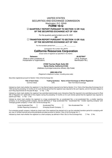 Thumbnail California Resources Corporation
 10-Q Quarterly Report FY2021 