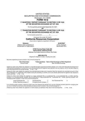 Thumbnail California Resources Corporation
 10-Q Quarterly Report FY2021 