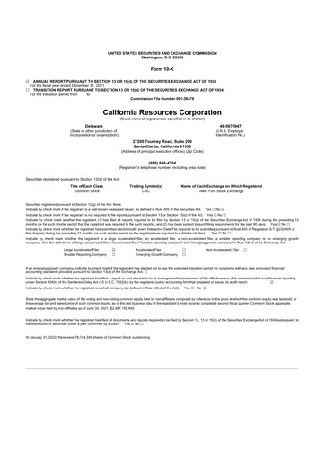 Thumbnail California Resources Corporation
 10-K Annual Report 2021