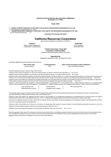 Thumbnail California Resources Corporation
 10-K Annual Report 2022