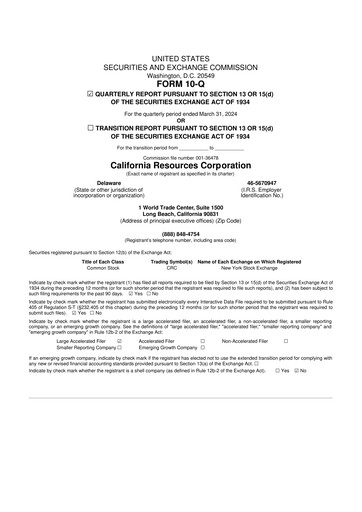 Thumbnail California Resources Corporation
 10-Q Quarterly Report FY2024 