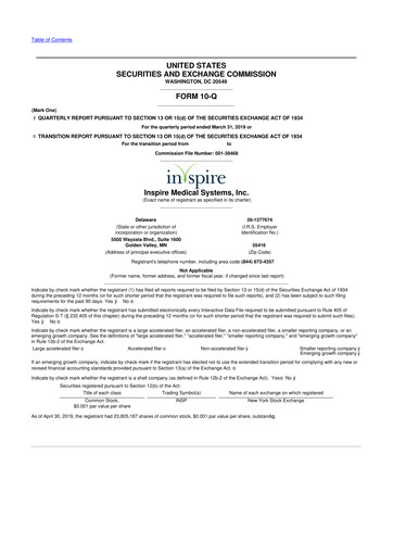 Vorschaubild Inspire Medical Systems
 10-Q Quartalsbericht 2019 