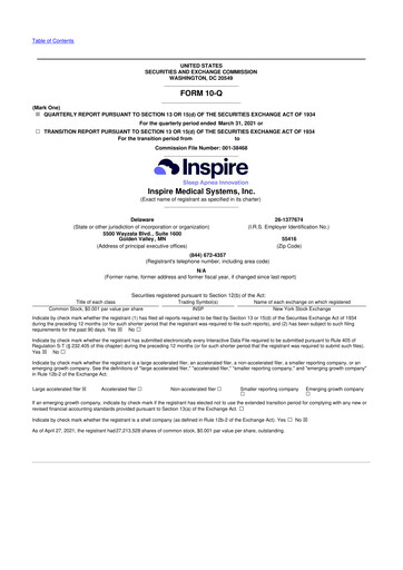 Vorschaubild Inspire Medical Systems
 10-Q Quartalsbericht 2021 