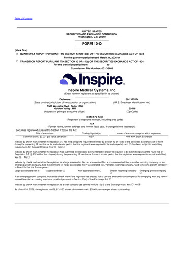 Thumbnail Inspire Medical Systems
 10-Q Quarterly Report FY 