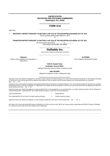 Thumbnail GoDaddy 10-Q Quarterly Report FY2015 