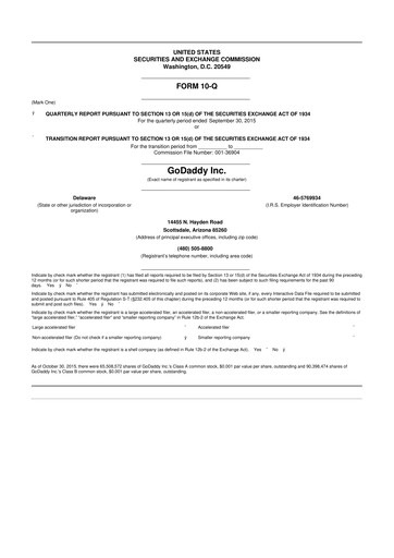 Thumbnail GoDaddy 10-Q Quarterly Report FY2015 