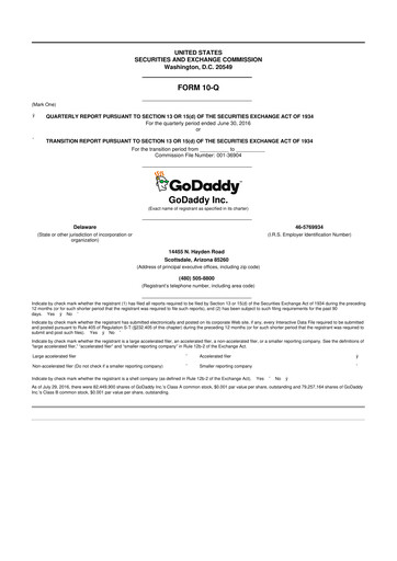 Thumbnail GoDaddy 10-Q Quarterly Report FY2016 