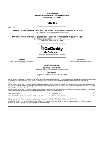 Thumbnail GoDaddy 10-Q Quarterly Report FY2016 