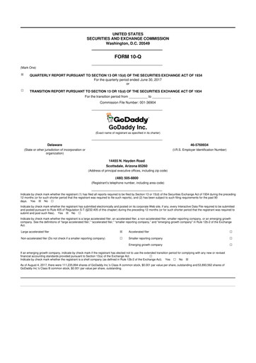 Thumbnail GoDaddy 10-Q Quarterly Report FY2017 