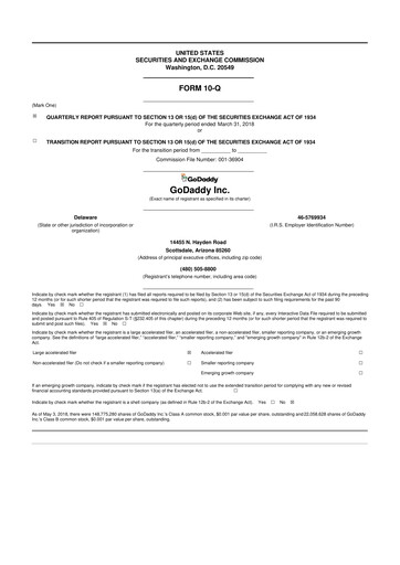 Thumbnail GoDaddy 10-Q Quarterly Report FY2018 