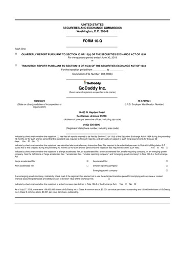 Thumbnail GoDaddy 10-Q Quarterly Report FY2018 