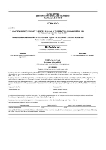 Thumbnail GoDaddy 10-Q Quarterly Report FY2019 