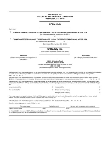 Thumbnail GoDaddy 10-Q Quarterly Report FY2019 