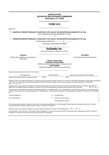 Thumbnail GoDaddy 10-Q Quarterly Report FY2019 