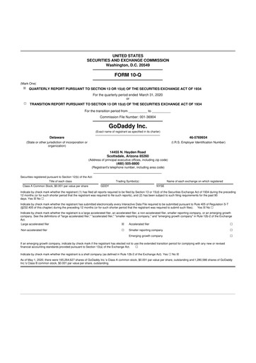 Thumbnail GoDaddy 10-Q Quarterly Report FY2020 