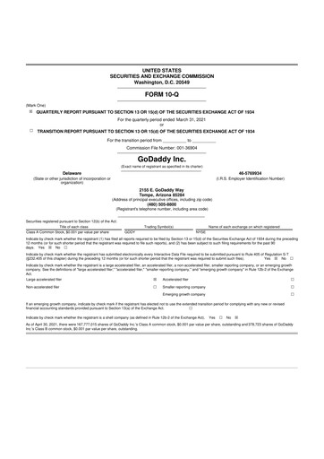 Thumbnail GoDaddy 10-Q Quarterly Report FY2021 