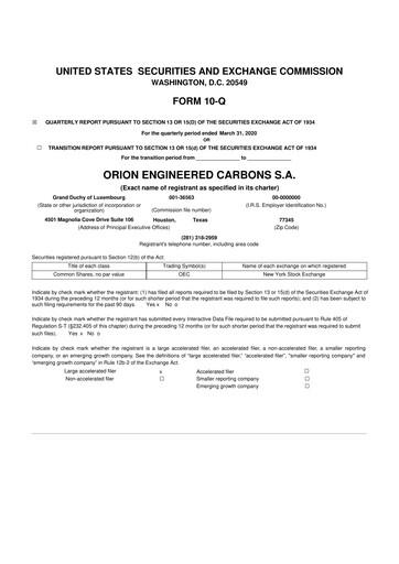 Thumbnail Orion S.A. 10-Q Quarterly Report FY2020 