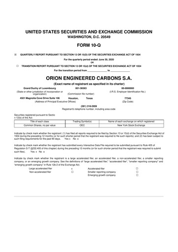 Thumbnail Orion S.A. 10-Q Quarterly Report FY2020 