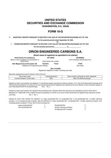 Thumbnail Orion S.A. 10-Q Quarterly Report FY2020 