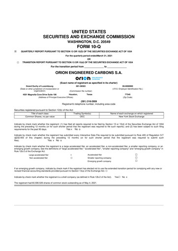 Thumbnail Orion S.A. 10-Q Quarterly Report FY2021 