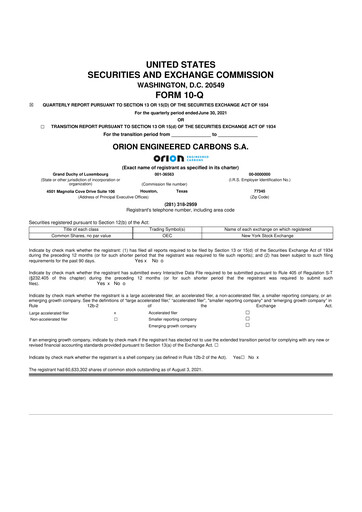 Thumbnail Orion S.A. 10-Q Quarterly Report FY2021 