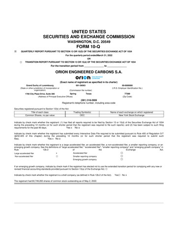 Thumbnail Orion S.A. 10-Q Quarterly Report FY2022 