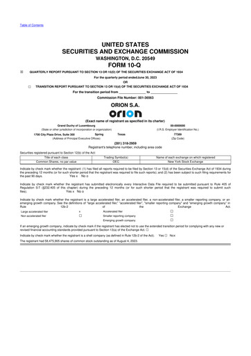 Thumbnail Orion S.A. 10-Q Quarterly Report FY2023 