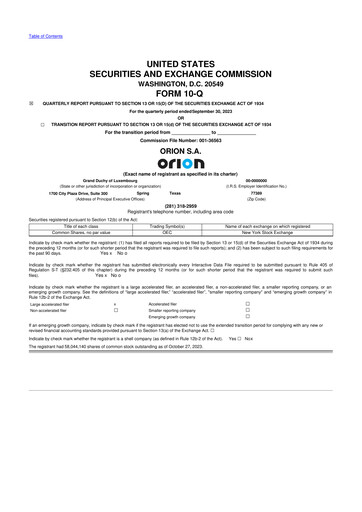 Thumbnail Orion S.A. 10-Q Quarterly Report FY2023 