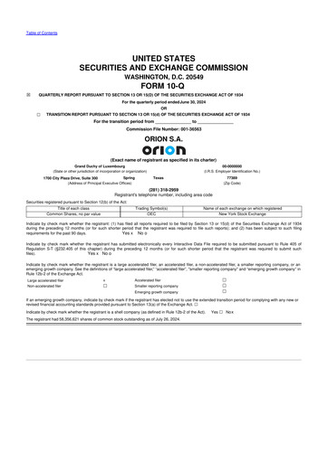 Thumbnail Orion S.A. 10-Q Quarterly Report FY2024 