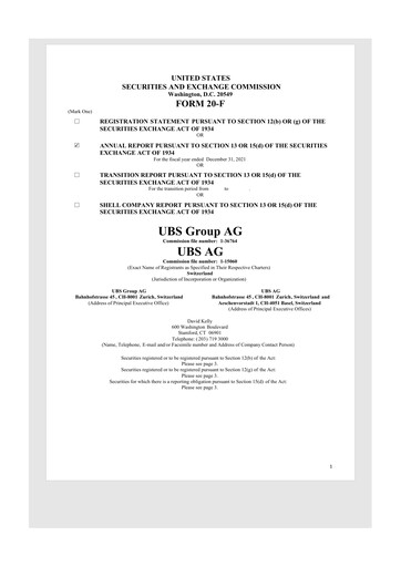 Thumbnail UBS 20-F Annual Report 