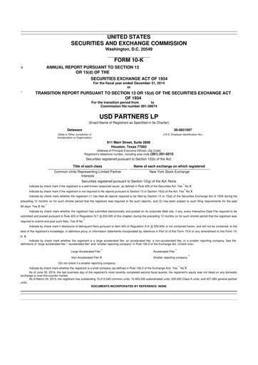 Vorschaubild USD Partners
 10-K Jahresbericht 2014