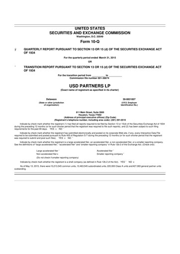 Thumbnail USD Partners
 10-Q Quarterly Report FY 