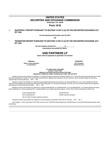 Thumbnail USD Partners
 10-Q Quarterly Report FY 