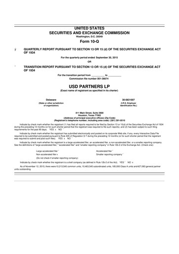 Thumbnail USD Partners
 10-Q Quarterly Report FY 