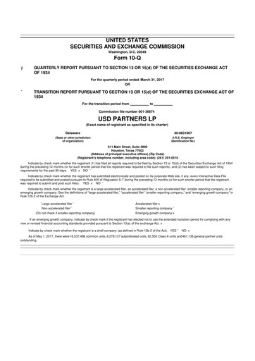 Thumbnail USD Partners
 10-Q Quarterly Report FY 