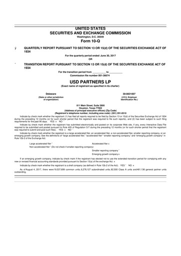 Thumbnail USD Partners
 10-Q Quarterly Report FY 