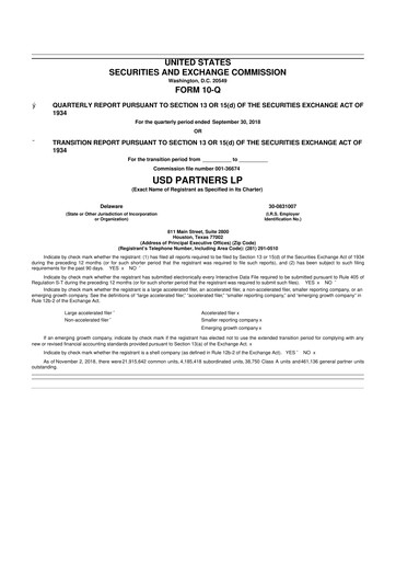 Thumbnail USD Partners
 10-Q Quarterly Report FY 
