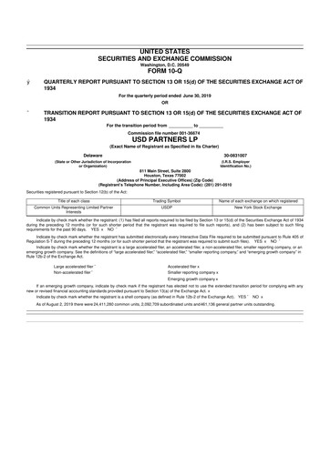 Thumbnail USD Partners
 10-Q Quarterly Report FY 